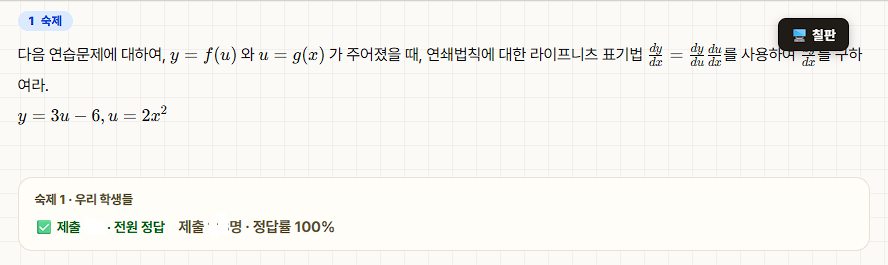 문제별 숙제 제출 현황 — 문제마다 제출·정답률을 확인하는 교수 화면